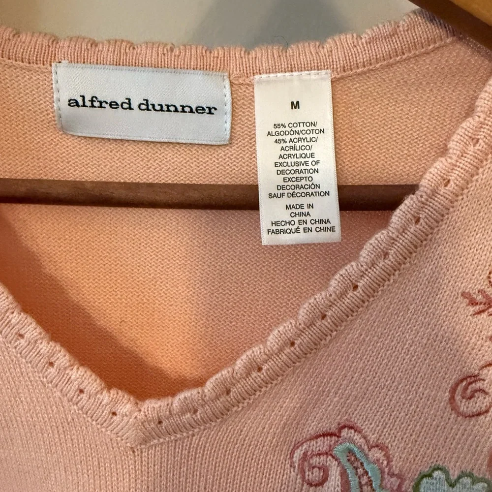 Alfred Dunner Sweater Women M Short Sleeve Spring Summer Pink Floral Embroidery
